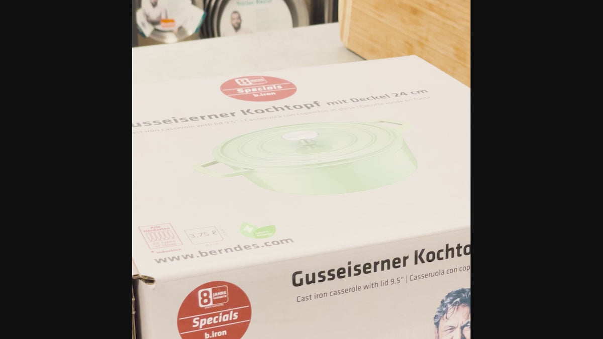 Bräter/Kochtopf 20, 24 oder 26 cm, rund, Gusseisen, schwarz/grau - b.iron  von BERNDES – BERNDES Küche GmbH | Bräter